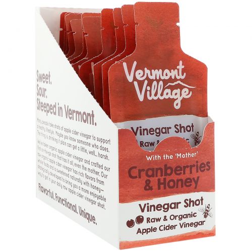 Vermont Village Vinegar Shots, Organic, Apple Cider Vinegar Shot, Cranberries & Honey, 12 Pack, 1 oz (28 g) Each