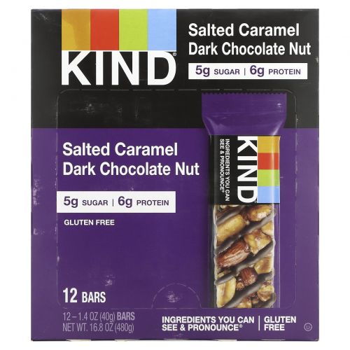 KIND Bars, Nuts & Spices, Salted Caramel & Dark Chocolate Nut, 12 Bars, 1.4 oz (40 g) Each