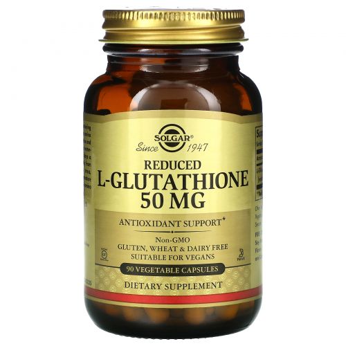 Solgar, Сокращенный L-глутатион в свободной форме, 50 мг, 90 капсул на растительной основе