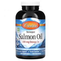 Carlson Labs, Norwegian Salmon Oil, 500 mg, 300 Soft Gels