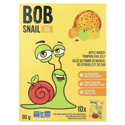 Bob Snail, мармелад, яблоко, манго, тыква и чиа, 10 шт., 90 г