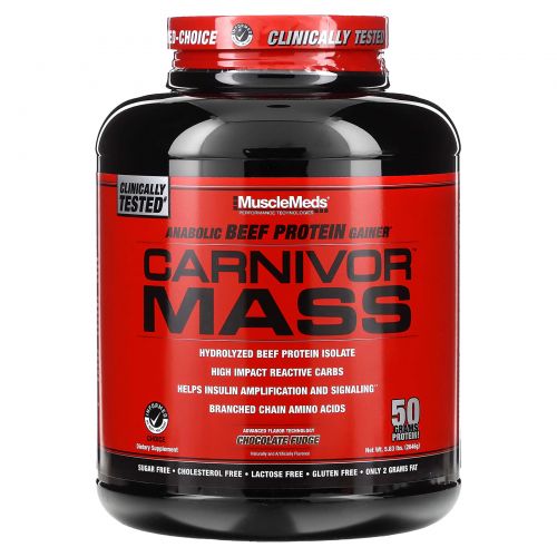 MuscleMeds, Carnivor Mass, анаболическое средство наращивания мышечной массы с говяжьим белком, шоколадный фадж, 5.,99 фунтов (2716 г)