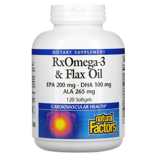 Natural Factors, RxOmega-3 и льняное масло, 120 Softgels