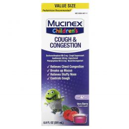 Mucinex, Children's, кашель и заложенность носа, для детей от 4 лет, с ягодным вкусом, 201 мл (6,8 жидк. унции)