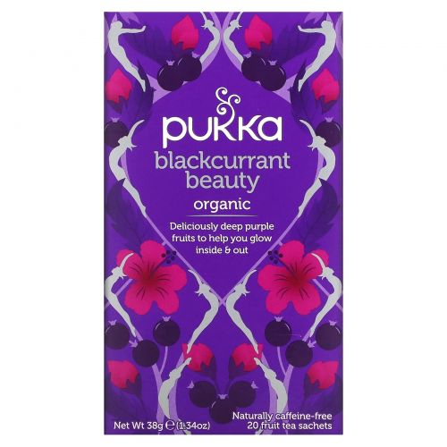 Pukka Herbs, Blackcurrant Beauty, органический чай с черной смородиной, без кофеина, 20 пакетиков с фруктовым чаем, 38 г (1,34 унции)