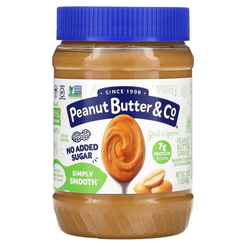 Peanut Butter & Co., Simply Smooth, арахисовая паста, без добавления сахара, 454 г