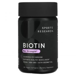 Sports Research, Biotin 10,000mcg in Organic Coconut Oil- 120 Veggie Softgels