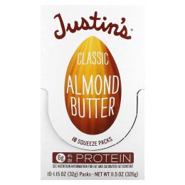 Justin's Nut Butter, Классическое миндальное масло, полностью натуральное, 10 пакетиков, 1.15 унций (32 г) /шт.