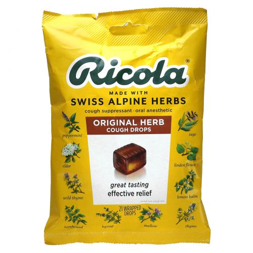 Ricola, Натуральные травяные леденцы от кашля, 21 леденец