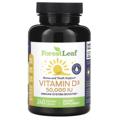 Forest Leaf, Витамин D3, 1250 мкг (50 000 МЕ), 240 растительных капсул