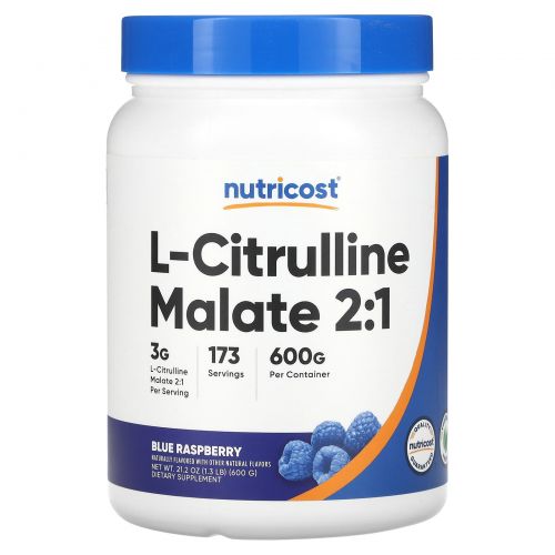 Nutricost, L-цитруллин малат 2:1, голубая малина, 600 г (1,3 фунта)
