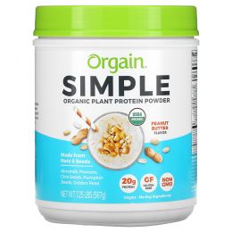 Orgain, Simple, Organic Plant Protein Powder, Peanut Butter, 1.25 lb (567 g)