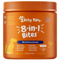 Zesty Paws, 5-in-1 Multivitamin Bites, добавка для собак с ароматизатором «Арахисовая паста», 90 мягких жевательных таблеток