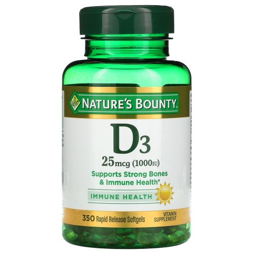 Nature's Bounty, D3, Immune Health, 25 mcg (1,000 IU), 350 Rapid Release Softgels