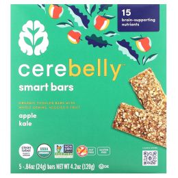 Cerebelly, Smart Bars, Organic Toddler Bars, Apple Kale, 5 Bars, 0.84 oz (24 g) Each