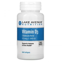 Lake Avenue Nutrition, Витамин D3, 1 000 МЕ, 360 мягких желатиновых капсул