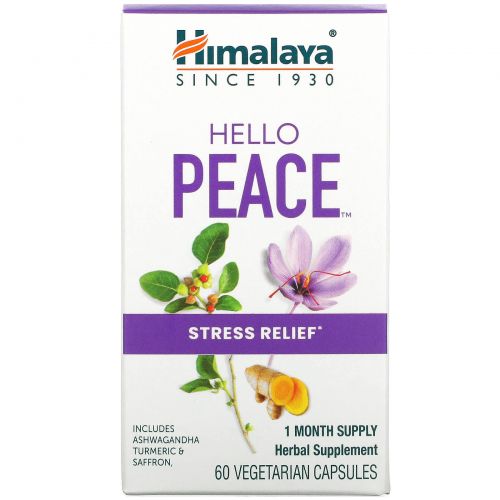 Himalaya, Hello Peace, средство для снятия стресса, 60 вегетарианских капсул