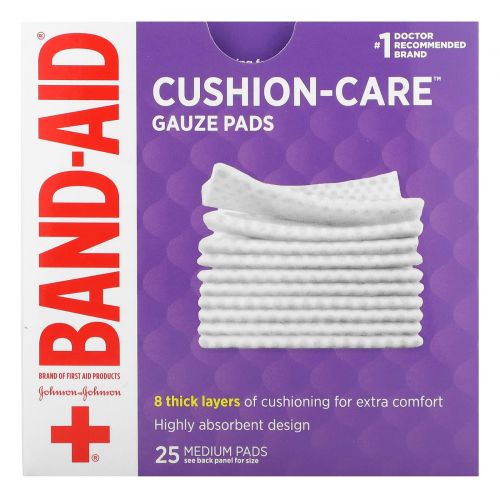 Band Aid, Cushion-Care, марлевые салфетки, 25 средних салфеток