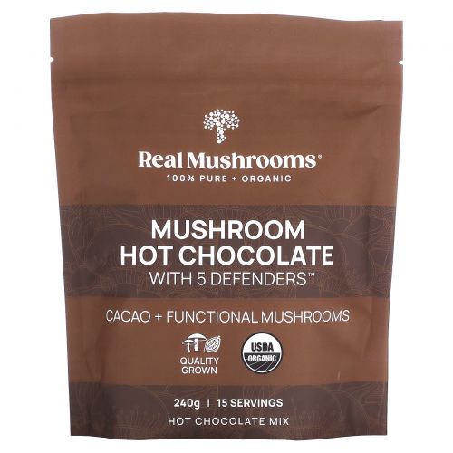 Real Mushrooms, Горячий шоколад с грибами и 5 защитниками, 240 г