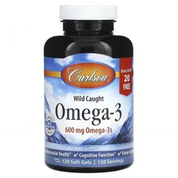 Carlson, Омега-3 из дикой рыбы, 600 мг, 120 мягких таблеток