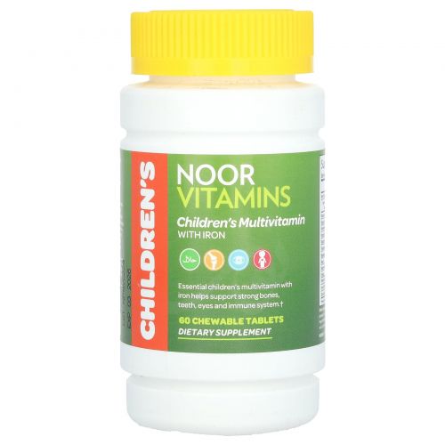 Noor Vitamins, мультивитамины с железом для детей, 60 жевательных таблеток