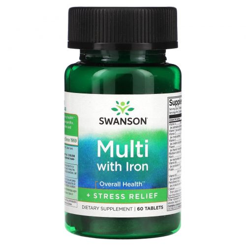 Swanson, Мультивитамины с железом + снятие стресса, 60 таблеток
