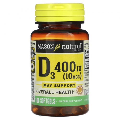 Mason Natural, Vitamin D3, 400 IU, 100 Softgels