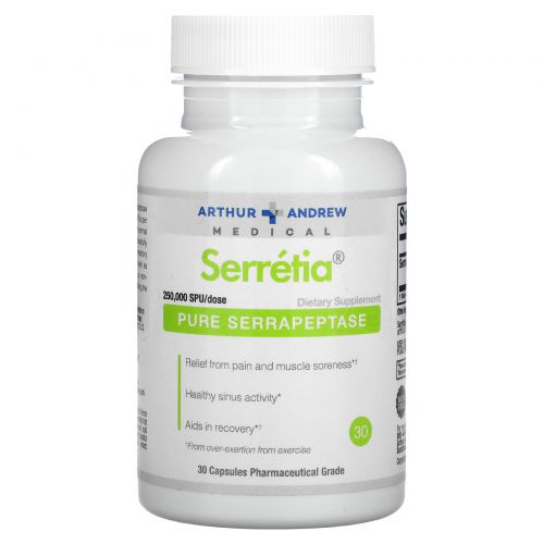 Arthur Andrew Medical, Serretia, чистая серрапептаза, 500 мг, 30 капсул