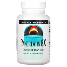 Source Naturals, Pancreatin 8X, 500 mg, 100 Capsules