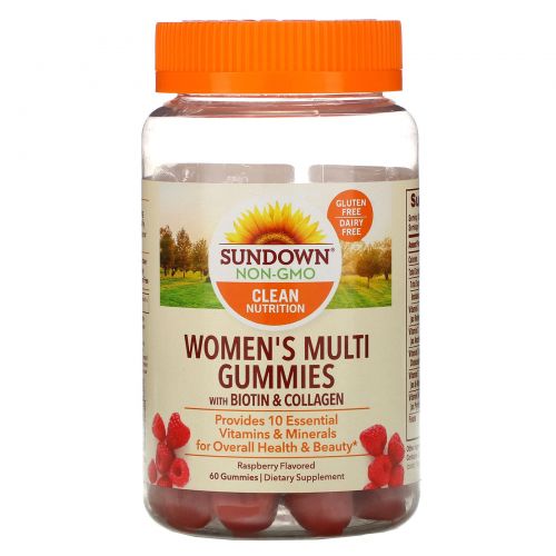 Sundown Naturals, Женский мульти витаминный комплекс, без глютена, со вкусом малины, 60 жевательных таблеток