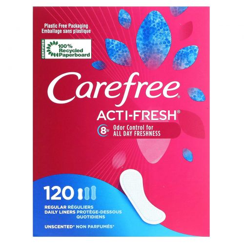 Carefree, Acti-Fresh, ежедневные вкладыши, обычные, без запаха, 120 вкладышей