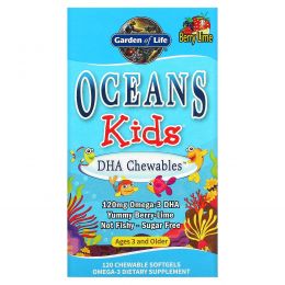 Garden of Life, Oceans Kids, DHA Chewables, от трёх лет и старше, с лаймом, 120 жевательных таблеток