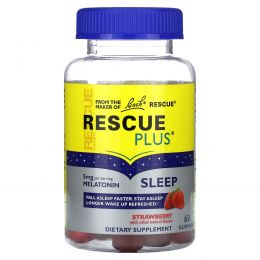 Bach, Rescue Plus, жевательные таблетки для сна, со вкусом клубники, 5 мг, 60 жевательных таблеток (2,5 мг в 1 жевательной таблетке)