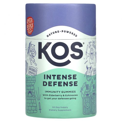 KOS, Intense Defense, жевательные мармеладки для иммунитета, малина, 30 жевательных таблеток