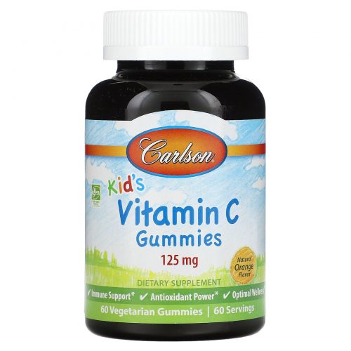 Carlson Labs, Kid's Vitamin C Gummies, Natural Orange Flavor, 125 mg, 60 Vegetarian Gummies