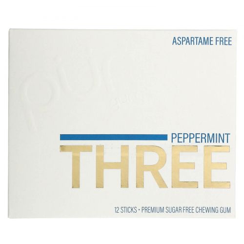 The PUR Company, Peppermint Three, Sugar Free Gum, 12 Sticks