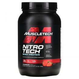 Muscletech, Nitro-Tech, производительная серия, сывороточный изолят для наращивания сухой мышечной массы, клубничный, 2 фунта (907 г)