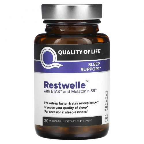 Quality of Life Labs, Restwelle с ETAS и мелатонином-SR, 30 растительных капсул