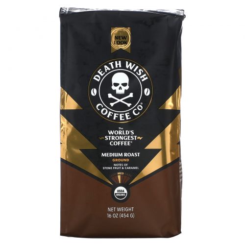 Death Wish Coffee, Самый крепкий в мире кофе, молотый, средней обжарки, 454 г (16 унций)