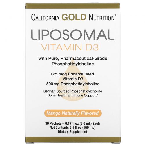 California Gold Nutrition, липосомальный витамин D3, 125 мкг (5000 МЕ), 30 пакетиков по 5 мл
