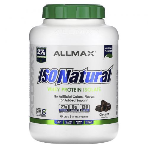 ALLMAX Nutrition, IsoNatural, 100% Ultra-Pure Natural Whey Protein Isolate (WPI90), Chocolate, 5 lbs (2.27 kg)