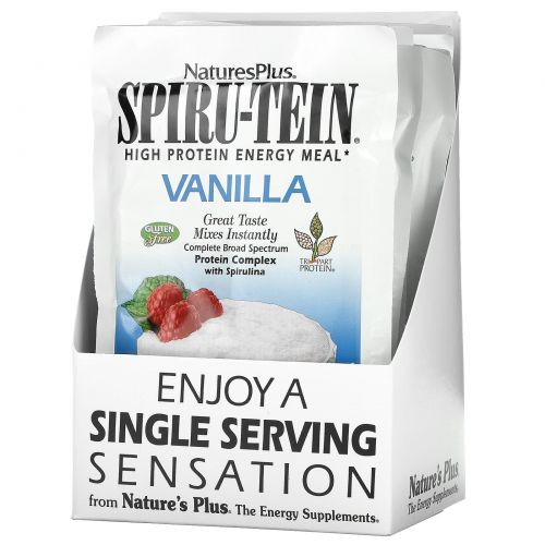 Nature's Plus, Spiru-Tein, High Protein Energy Meal, Vanilla, Unsweetened, 8 Packets, 0.8 oz (23 g) Each