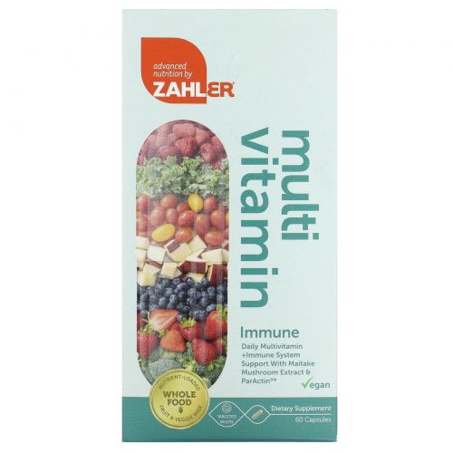 Zahler, Multivitamin Immune, ежедневная мультивитаминная добавка для укрепления иммунитета с грибом-бараном и ParActin, 60 капсул