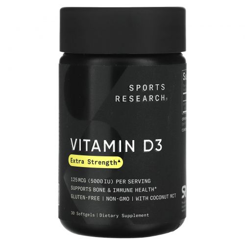 Sports Research, Vitamin D3 with Coconut Oil, 5000 IU, 30 Softgels