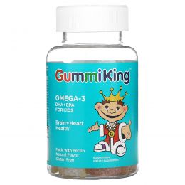 GummiKing, Омега-3 ДГК + ЭПК для детей, клубника, апельсин и лимон, 60 жевательных конфет