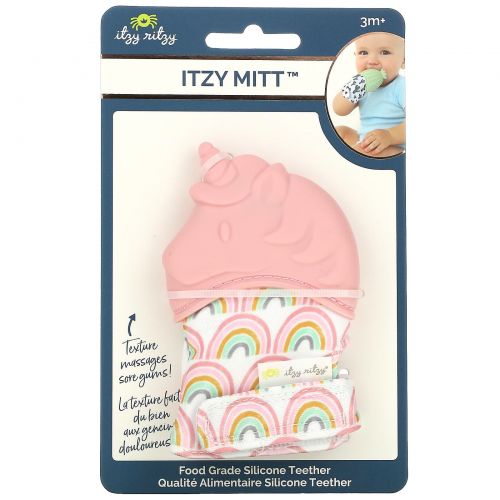 Itzy Ritzy, Itzy Mitt, Food Grade Silicone Teether, 3+ Months, Light Pink Unicorn, 1 Teether