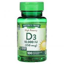 Nature's Truth, Vitamin D3, High Potency, 250 mcg (10,000 IU), 100 Quick Release Softgels