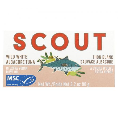 Scout, Дикий белый тунец в оливковом масле первого отжима, 90 г (3,2 унции)