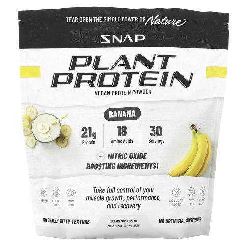 Snap Supplements, Растительный протеин, веганский протеиновый порошок, банан, 853 г