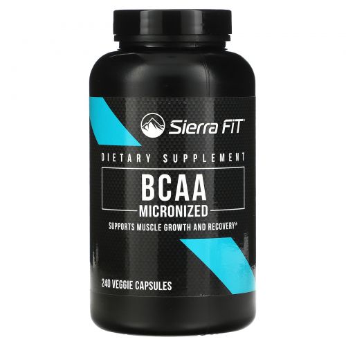 Sierra Fit, микронизированные BCAA, аминокислоты с разветвленной цепью, 500 мг, 240 растительных капсул